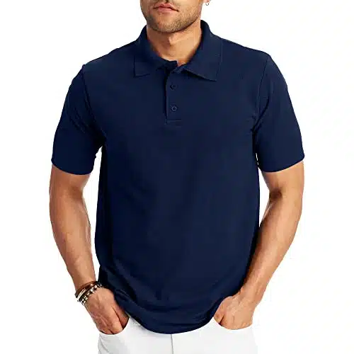 Hanes Men's Short Sleeve X Temp W Freshiq Polo, Navy, X Large