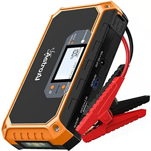 AstroAI Car Jump Starter, A V in Portable Battery Jump Starter, Up to L Gas & L Diesel Engines, mAh QC Power Bank, Informative LCD Screen with Cigarette Adapter, Jumper Cable