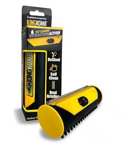 King Komb Multi Use Pet Grooming Brush for Dogs, Cats, & Horses Self Cleaning Rubber Bristles for Grooming Deshedding tool for short to medium coat Removes loose hair