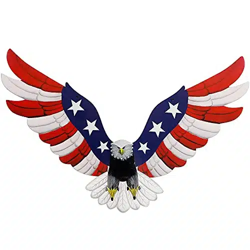 Adroiteet Metal Wall Art, x American Flag Bald Eagle Hanging Patriotic Sculpture, Large Handmade Centerpiece Independence Day th of July Decoration for Indoor Bedroom Office Outdoor