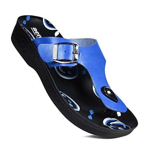 Aerosoft Emoji Orthotic T Strap Womenâs Casual Walking Sandals (, Emoji Royal Blue)