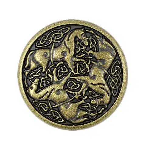 Bezelry Pieces Celtic Horses Metal Shank Buttons. mm (inch) (Antique Brass)