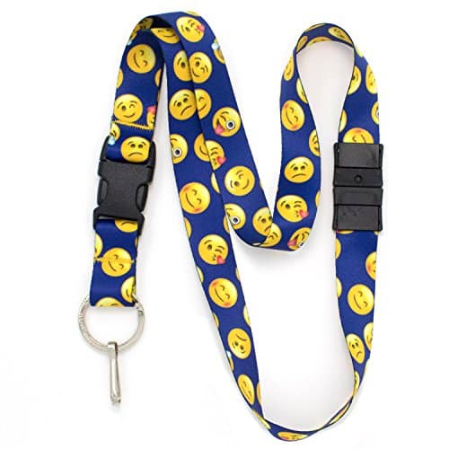 Buttonsmith Blue Emoji Breakaway Lanyard   with Buckle and Flat Ring   Made in the USA