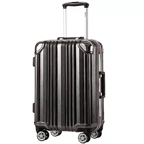 Coolife Luggage Aluminium Frame Suitcase TSA Lock % PC in in in (Black, L(in))