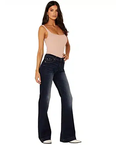 For All Mankind Women's Flare Wide Leg Jean, Santiago Canyon Midnight Rain,