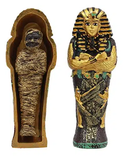 Gifts & Decor Ebros Egyptian King Tutankhamun Pharaoh Sarcophagus Coffin with Mummy Figurine Set Long Egyptian Pharaoh Tombstone Historical Sculpture