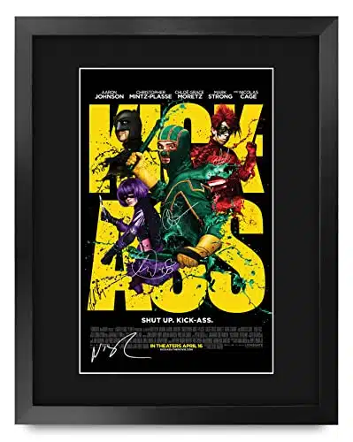 HWC Trading Framed x Print   Kick Ass Aaron Taylor Johnson and Cast Gifts Mounted Printed Poster Signed Autograph Picture for Movie Memorabilia Fans