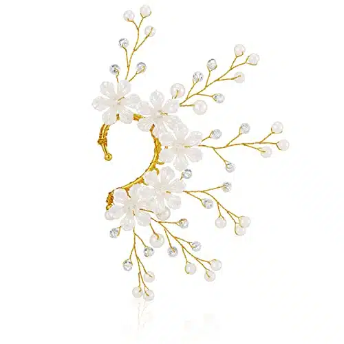 Handmade Elf Ear Cuff Fairy Flower Single Left Earring for Women (white)