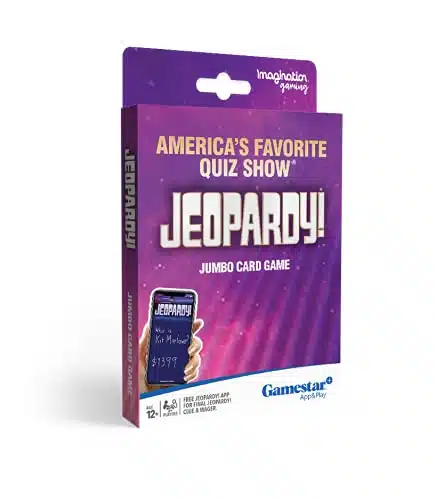 Jeopardy! Americaâs Favorite Quiz Show Jumbo Deluxe Card Game, Fast Moving Game of Questions and Answers, Play at Home with Friends, Family, Home Entertainment, Get Excited and Fired Up, Ages +