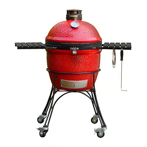 Kamado Joe KJRHC Classic Joe II inch Charcoal Grill with Cart and Side Shelves, Blaze Red