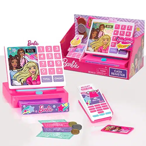 Barbie Trendy Cash Register with Sounds, Pretend Money, and Credit Card Reader, Piece Playset, Kids Toys for Ages Up by Just Play