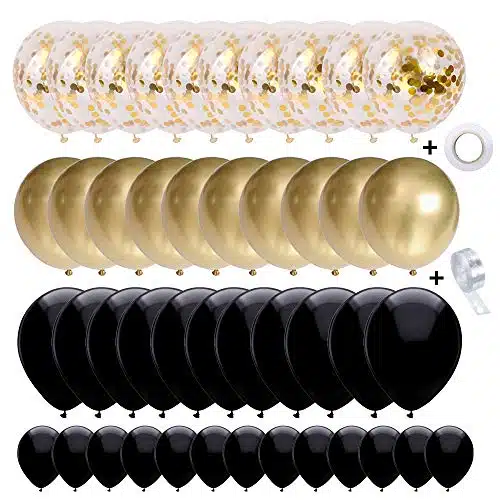 Black and Gold Balloons Garland pcs Confetti Metallic Latex Balloons kit for Anniversary Birthday Christmas Graduation or Friend & Family Party Decorations.