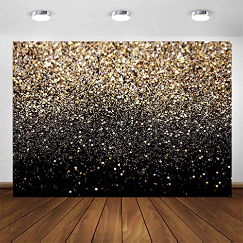 CYLYH Xft Black and Gold Backdrop Glitter Backdrop Golden Spots Backdrop Vintage Background Graduation Prom Wedding Glitter Dot Party Decor D