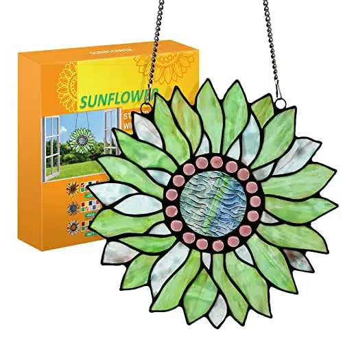 Capulina Large Size Sun Flower Suncatcher Stained Glass Window Hangings Handmade Sunflower Gifts Decor for Home Office Kitchen Living Room Bedroom