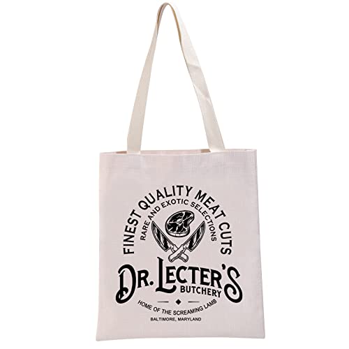 GTUP Silence Lambs Movie Inspired Gift Dr Lecter's Butchery Reusable Canvas Tote Bag Hannibal Lecter Fan Handbag (Dr Lecter's Handbag)