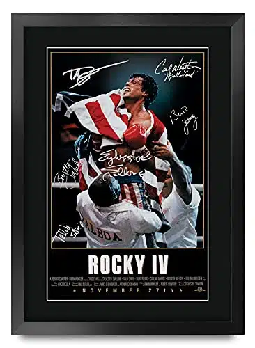 HWC Trading Rocky IV The Cast Rocky Sylvester Stallone Dolph Lundgren Carl Weathers x Framed Gifts Printed Poster Signed Autograph Picture for Movie Fans   x Inches Framed