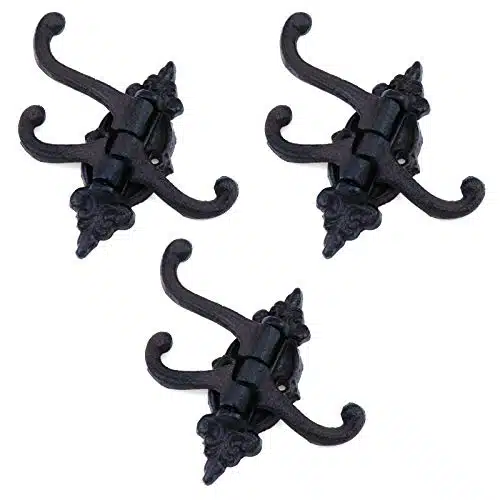 MY MIRONEY Cast Iron Swivel Wall Hook in Vintage Coat Hook Heavy Duty Triple Swivel Hook Swing Hook Pack of