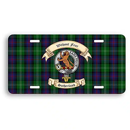 Scottish Sutherland Clan License Plate   Show Your Sutherland Clan Crest and Motto on Your Sutherland Clan Tartan