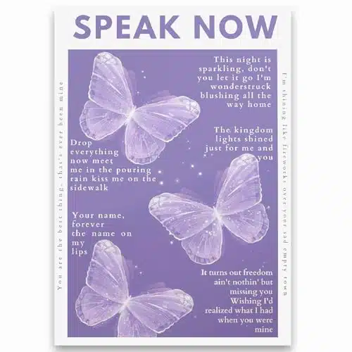 Taylors Music Posters Album Song Speak Now Lyrics Wall Art Taylors Version Song Canvas Print Purple Room Aesthetic Decor Give Fan Gifts xInch Unframed