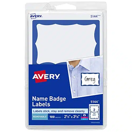 Avery Name Tags, White with Blue Border, Removable Name Badges ()