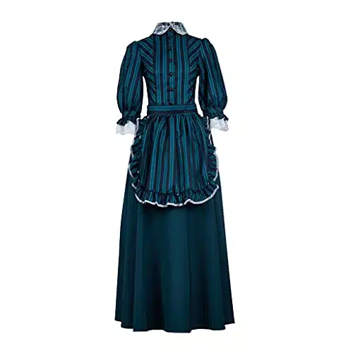 BYHai The Haunted Mansion Maid Costume Cosplay Cast Members Costume Dress Outfit with Apron Headband for Women S, Green