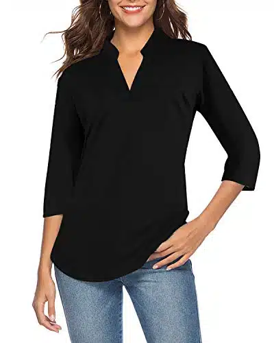 CEASIKERY Women's Sleeve V Neck Tops Casual Tunic Blouse Loose Shirt