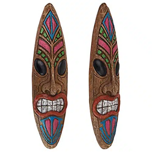 Design Toscano Ka Hekili Thunder God Tiki Wall Plaque, Inch, Set of Two, Full Color Finish