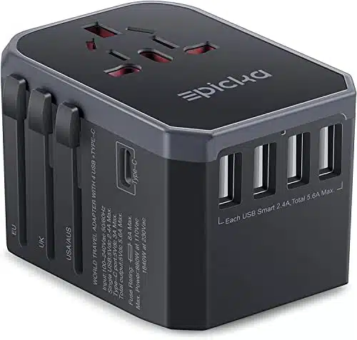 EPICKA Universal Travel Adapter One International Wall Charger AC Plug Adaptor with A Smart Power and A USB Type C for USA EU UK AUS (TA , Grey)