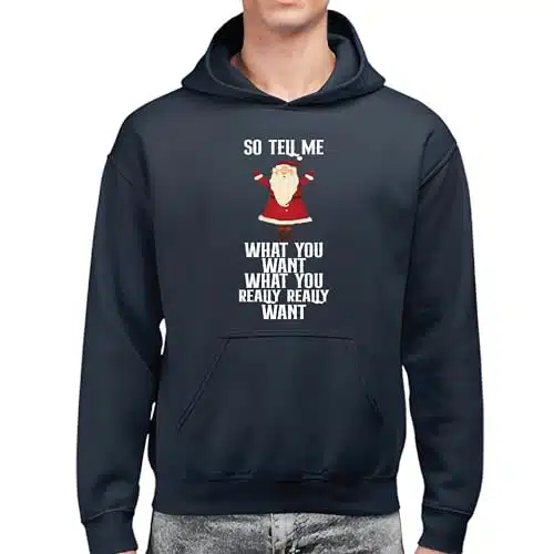 Funny Christmas Song Lyrics Gift for Santa Tell Me What You Want Black and Muticolor Unisex Hoodie