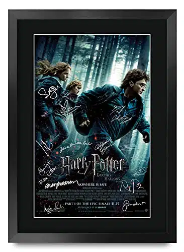 HWC Trading Deathly Hallows Part Harry Potter The Cast Daniel Radcliffe Emma Watson Rupert Grint Gifts Printed Poster Signed Autograph Picture for Movie Memorabilia Fans   AFramed