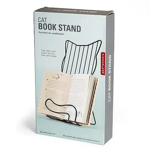 Kikkerland Cat Cookbook Stan, Metal Recipe Book Holder for Kitchen Counter, Cookbook Holder, Decorative Holder Stand for Books