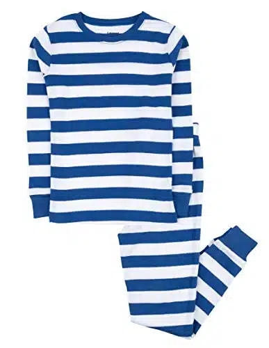 Leveret Kids Boys Striped Piece Pajama Set % Cotton (Years, Blue & White)