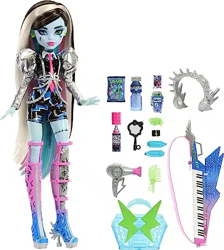 Monster High Doll, Amped Up Frankie Stein Rockstar with Instrument and Performance Themed Accessories Like Headphones (Amazon Exclusive)