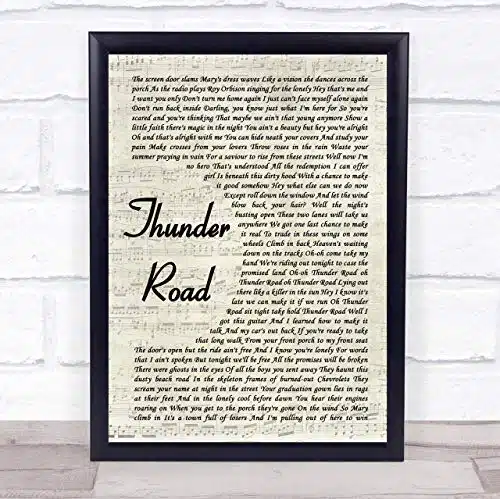 Thunder Road Vintage Script Song Lyric Art Music Quote Gift Poster Print