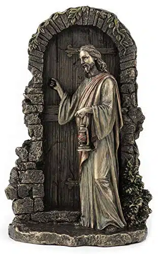 Veronese Design Jesus Stand at The Door and Knocks Cold Cast Resin Bronze Finish Religious Gift Statue Collectible