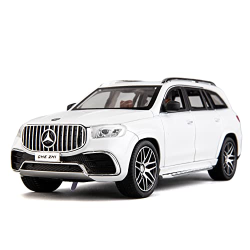 WAKAKAC Benz GLSAMG Model Car,Zinc Alloy Diecast Toy Car Pull Back with Light and Sound Toy Vehicle Door Can Be Opened (White)