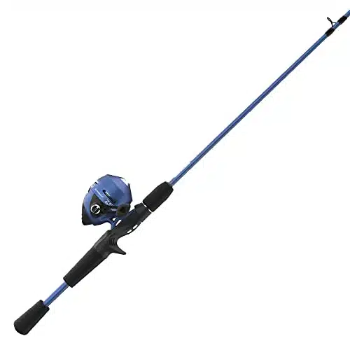 Zebco Slingshot Spincast Reel and Fishing Rod Combo, Foot Inch Piece Fishing Pole, Reel, Right Hand Retrieve, Pre Spooled with Pound Zebco Line, Blue