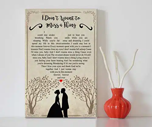 Mattata Decor Gift   I Don't Want to Miss a Thing   Couple Wedding Heart Song Lyrics Portrait Canvas Wall Art Print (x x )