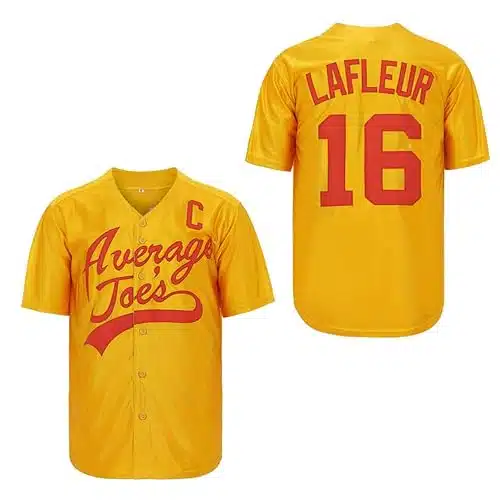 Men's #Peter Lafleur Average Joes Dodgeball Jersey Dodgeball Hip Hop Movie Baseball Jerseys (US, Alpha, XX Large, Regular, Regular, Yellow)