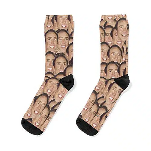 Socks Nicolas Warm Cage Thanksgiving Meme Birthdays Crew Unisex Sublimation Socks Gift For Mens Womens Christmas