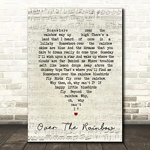 Somewhere Over The Rainbow Script Heart Song Lyric Quote Wall Art Gift Print