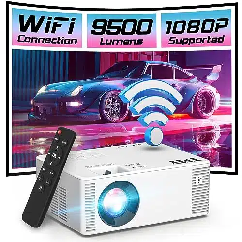 TMY Mini WiFi Projector, P HD Portable Projector with Lumen, Outdoor Movie Projector for Smartphone, Compatible with iOSAndroidPCTV StickPSHDMIAVUSBTF