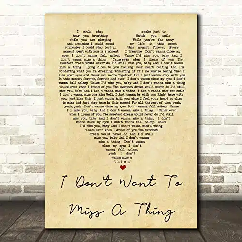 The Card Zoo I Don't Want to Miss A Thing Vintage Heart Quote Song Lyric Print