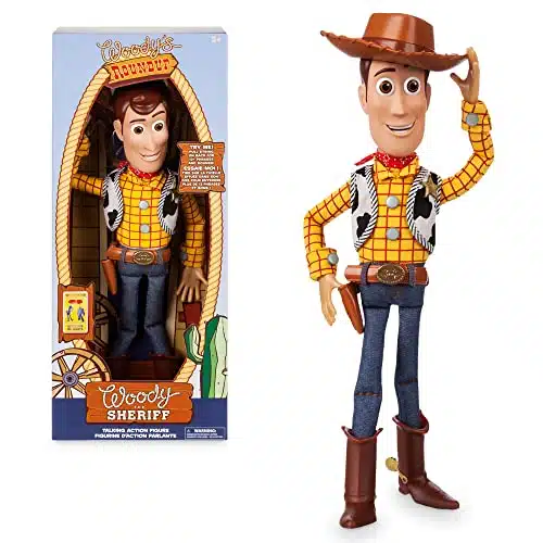 DISNEY Store Official Woody Interactive Talking Action Figure from Toy Story , Inches, Features + English Phrases, Interacts with Other Figures, Removable Hat, Ages +