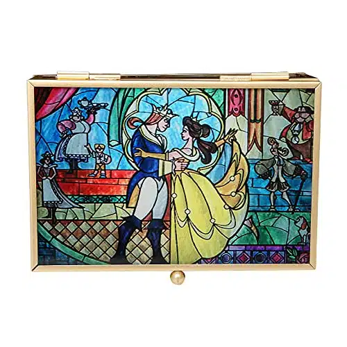 Disney Princess Beauty and the Beast Jewelry Box   Glass Jewelry Case with Stained Glass Belle and the Prince