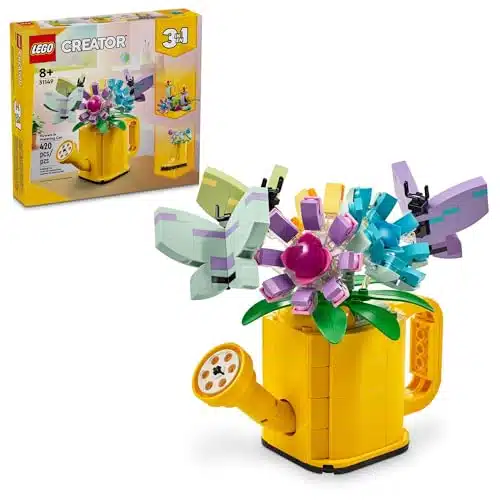 LEGO Creator in Flowers in Watering Can Building Toy, Transforms into Rain Boot or Birds, Fun Animal Toy Easter Gift for Kids, Easter Basket Stuffers for Girls and Boys,