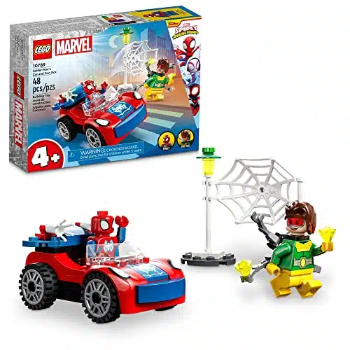 LEGO Marvel Spider Man's Car and Doc Ock Set , Spidey and His Amazing Friends Buildable Toy for Kids Plus Years Old with Glow in The Dark Pieces