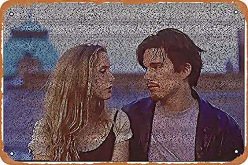 NIUMOWANG Metal Sign   Text Portrait of Ethan Hawke and Julie Delpy with Full Script of The Movie Before Sunrise Tin Poster X Inches