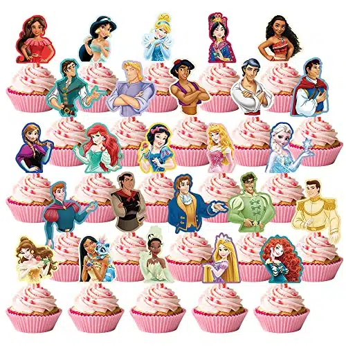 Princess and Prince Cupcake Toppers Birthday Cake Decorations Party Supplies Decor, counts