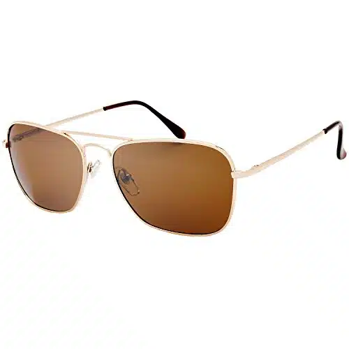 The Fresh Sunglasses for Men, Polarized, Rectangular Metal Frame, Ultra Lightweight, UVProtection (Gold, Brown)